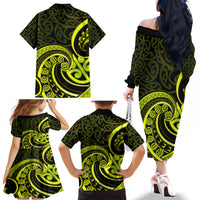 Lime Green New Zealand Mangopare Family Matching Off Shoulder Long Sleeve Dress and Hawaiian Shirt Aotearoa Maori Koru Style LT14 - Polynesian Pride