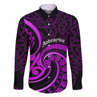 Purple Aotearoa Mangopare Family Matching Long Sleeve Bodycon Dress and Hawaiian Shirt NZ Maori Koru Style LT14 Dad's Shirt - Long Sleeve Purple - Polynesian Pride