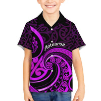 Purple Aotearoa Mangopare Family Matching Summer Maxi Dress and Hawaiian Shirt NZ Maori Koru Style LT14 Son's Shirt Purple - Polynesian Pride