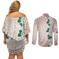 Cook Islands Tiare Maori With Conch Shell Couples Matching Off Shoulder Short Dress and Long Sleeve Button Shirt 2025 Pasifika Polynesian Tattoo LT14 - Polynesian Pride
