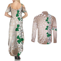 Cook Islands Tiare Maori With Conch Shell Couples Matching Summer Maxi Dress and Long Sleeve Button Shirt 2025 Pasifika Polynesian Tattoo LT14 - Polynesian Pride