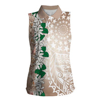 Cook Islands Tiare Maori With Conch Shell Women Sleeveless Polo Shirt 2025 Pasifika Polynesian Tattoo LT14 Female Brown - Polynesian Pride
