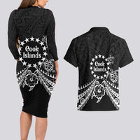 Kia Orana Cook Islands Couples Matching Long Sleeve Bodycon Dress and Hawaiian Shirt 2025 Pasifika Polynesian Turtle Black Color LT14 - Polynesian Pride