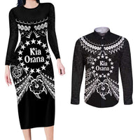 Kia Orana Cook Islands Couples Matching Long Sleeve Bodycon Dress and Long Sleeve Button Shirt 2025 Pasifika Polynesian Turtle Black Color LT14 Black - Polynesian Pride