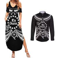 Kia Orana Cook Islands Couples Matching Summer Maxi Dress and Long Sleeve Button Shirt 2025 Pasifika Polynesian Turtle Black Color LT14 Black - Polynesian Pride