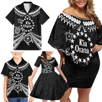 Kia Orana Cook Islands Family Matching Off Shoulder Short Dress and Hawaiian Shirt 2025 Pasifika Polynesian Turtle Black Color LT14 - Polynesian Pride