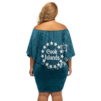 Kia Orana Cook Islands Family Matching Off Shoulder Short Dress and Hawaiian Shirt Polynesian Turtle Crowberry Blue Color LT14 - Polynesian Pride