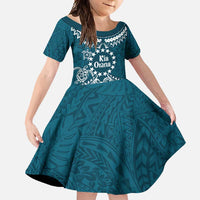 Kia Orana Cook Islands Family Matching Tank Maxi Dress and Hawaiian Shirt Polynesian Turtle Crowberry Blue Color LT14 Daughter's Dress Crowberry Blue - Polynesian Pride