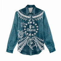Kia Orana Cook Islands Women Casual Shirt Polynesian Turtle Crowberry Blue Color LT14 - Polynesian Pride