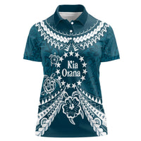 Kia Orana Cook Islands Women Polo Shirt Polynesian Turtle Crowberry Blue Color LT14 Female Crowberry Blue - Polynesian Pride
