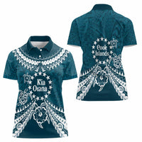Kia Orana Cook Islands Women Polo Shirt Polynesian Turtle Crowberry Blue Color LT14 - Polynesian Pride