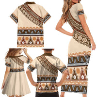Bula Fiji Family Matching Short Sleeve Bodycon Dress and Hawaiian Shirt 2025 Pasifika Traditional Fijian Masi LT14 - Polynesian Pride