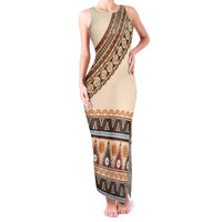 Bula Fiji Family Matching Tank Maxi Dress and Hawaiian Shirt 2025 Pasifika Traditional Fijian Masi LT14 Mom's Dress Beige - Polynesian Pride
