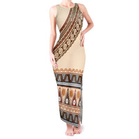 Bula Fiji Tank Maxi Dress 2025 Pasifika Traditional Fijian Masi LT14 Women Beige - Polynesian Pride
