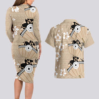 Bula Fiji Iri Buli Couples Matching Long Sleeve Bodycon Dress and Hawaiian Shirt Woven Fan With Fijian Tapa LT14 - Polynesian Pride
