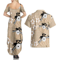 Bula Fiji Iri Buli Couples Matching Summer Maxi Dress and Hawaiian Shirt Woven Fan With Fijian Tapa LT14 - Polynesian Pride