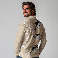 Bula Fiji Iri Buli Long Sleeve Polo Shirt Woven Fan With Fijian Tapa LT14 - Polynesian Pride