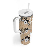 Bula Fiji Iri Buli Tumbler With Handle Woven Fan With Fijian Tapa LT14 - Polynesian Pride