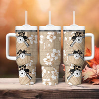 Bula Fiji Iri Buli Tumbler With Handle Woven Fan With Fijian Tapa LT14 - Polynesian Pride