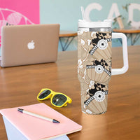 Bula Fiji Iri Buli Tumbler With Handle Woven Fan With Fijian Tapa LT14 - Polynesian Pride