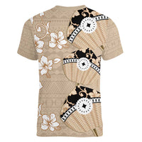 Bula Fiji Iri Buli Women V-Neck T-Shirt Woven Fan With Fijian Tapa LT14 - Polynesian Pride