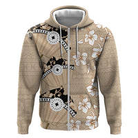 Bula Fiji Iri Buli Zip Hoodie Woven Fan With Fijian Tapa LT14 Zip Hoodie Beige - Polynesian Pride