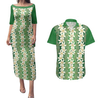 Ia Orana Tahiti Tiare Maori Seamless Style Couples Matching Puletasi and Hawaiian Shirt LT14 Green - Polynesian Pride