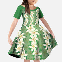 Ia Orana Tahiti Tiare Maori Seamless Style Family Matching Mermaid Dress and Hawaiian Shirt LT14 Daughter's Dress Green - Polynesian Pride