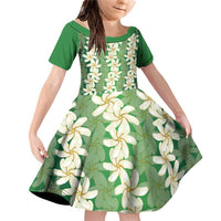 Ia Orana Tahiti Tiare Maori Seamless Style Family Matching Off Shoulder Short Dress and Hawaiian Shirt LT14 Daughter's Dress Green - Polynesian Pride
