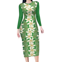 Ia Orana Tahiti Tiare Maori Seamless Style Long Sleeve Bodycon Dress LT14 Long Dress Green - Polynesian Pride