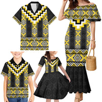 Yellow Taniko Aotearoa Family Matching Mermaid Dress and Hawaiian Shirt Niho Taniwha Mix Poutama LT14 - Polynesian Pride
