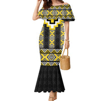 Yellow Taniko Aotearoa Family Matching Mermaid Dress and Hawaiian Shirt Niho Taniwha Mix Poutama LT14 Mom's Dress Yellow - Polynesian Pride