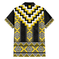Yellow Taniko Aotearoa Family Matching Off Shoulder Maxi Dress and Hawaiian Shirt Niho Taniwha Mix Poutama LT14 - Polynesian Pride