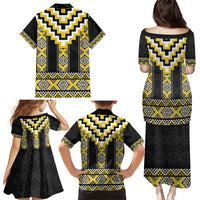Yellow Taniko Aotearoa Family Matching Puletasi and Hawaiian Shirt Niho Taniwha Mix Poutama LT14 - Polynesian Pride