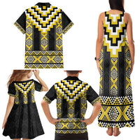 Yellow Taniko Aotearoa Family Matching Tank Maxi Dress and Hawaiian Shirt Niho Taniwha Mix Poutama LT14 - Polynesian Pride