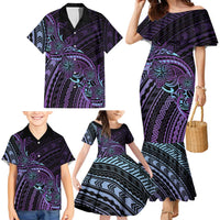 Teal Purple Polynesia Plumeria Tattoo Family Matching Mermaid Dress and Hawaiian Shirt LT14 - Polynesian Pride