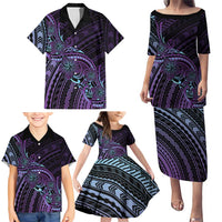 Teal Purple Polynesia Plumeria Tattoo Family Matching Puletasi and Hawaiian Shirt LT14 - Polynesian Pride