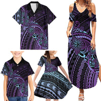 Teal Purple Polynesia Plumeria Tattoo Family Matching Summer Maxi Dress and Hawaiian Shirt LT14 - Polynesian Pride