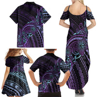 Teal Purple Polynesia Plumeria Tattoo Family Matching Summer Maxi Dress and Hawaiian Shirt LT14 - Polynesian Pride