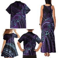 Teal Purple Polynesia Plumeria Tattoo Family Matching Tank Maxi Dress and Hawaiian Shirt LT14 - Polynesian Pride