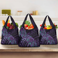 Teal Purple Polynesia Plumeria Tattoo Grocery Bag