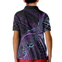 Teal Purple Polynesia Plumeria Tattoo Kid Polo Shirt