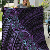 Teal Purple Polynesia Plumeria Tattoo Quilt