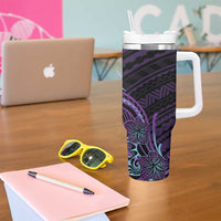 Teal Purple Polynesia Plumeria Tattoo Tumbler With Handle