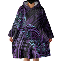 Teal Purple Polynesia Plumeria Tattoo Wearable Blanket Hoodie