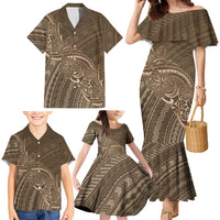 Brown Polynesia Plumeria Tattoo Family Matching Mermaid Dress and Hawaiian Shirt LT14 - Polynesian Pride
