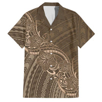Brown Polynesia Plumeria Tattoo Family Matching Off The Shoulder Long Sleeve Dress and Hawaiian Shirt LT14 Dad's Shirt - Short Sleeve Brown - Polynesian Pride