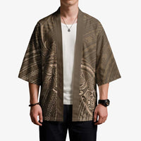 Brown Polynesia Plumeria Tattoo Kimono