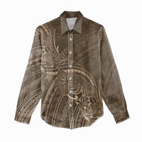Brown Polynesia Plumeria Tattoo Women Casual Shirt