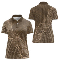 Brown Polynesia Plumeria Tattoo Women Polo Shirt
